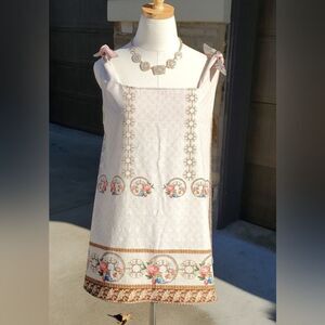 Hey Sue! Upcycled Vintage Floral Tablecloth Tie Mini Dress Sz L